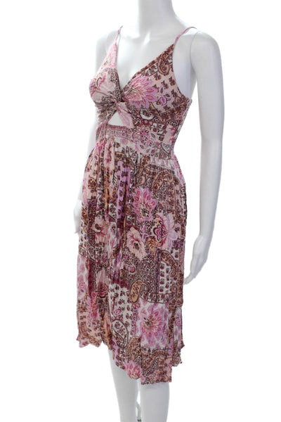 Angie Womens Floral Print Cutout Detail Spaghetti Strap Dress Pink Size M