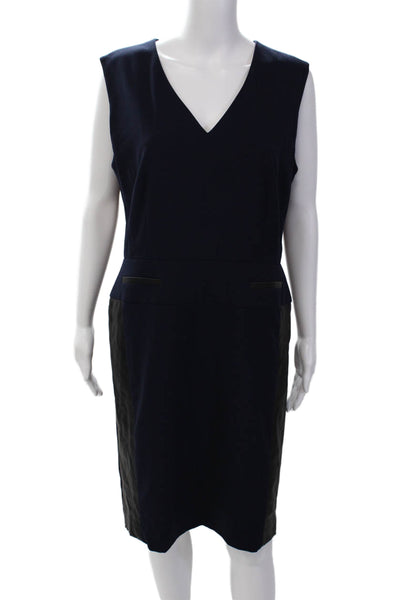 Calvin Klein Womens Quilted Panel Sleeveless V Neck Sheath Dress Navy Blue Size
