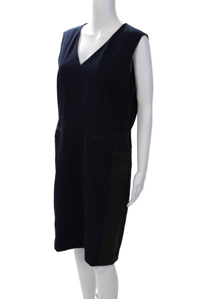 Calvin Klein Womens Quilted Panel Sleeveless V Neck Sheath Dress Navy Blue Size