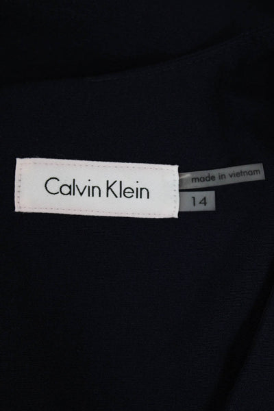 Calvin Klein Womens Quilted Panel Sleeveless V Neck Sheath Dress Navy Blue Size