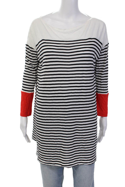 BCBG Max Azria Womens Striped Tabia Tee Shirt White Black Size Extra Small