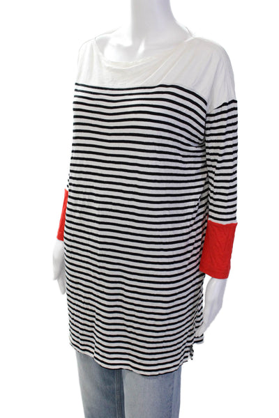 BCBG Max Azria Womens Striped Tabia Tee Shirt White Black Size Extra Small