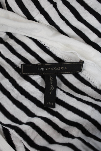 BCBG Max Azria Womens Striped Tabia Tee Shirt White Black Size Extra Small