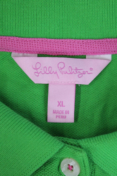 Lilly Pulitzer Womens Short Sleeves Rugby Shirt Green Cotton Size Extra Large
