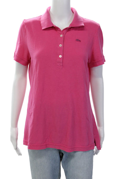 Lacoste Woemsn Short Sleeves Crew Neck Polo Shirt Pink Cotton Size EUR 46