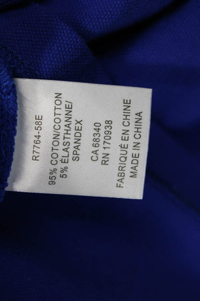 Renuar Womens Cotton Collared Short Sleeve Zip Up Polo Shirt Blue Size S