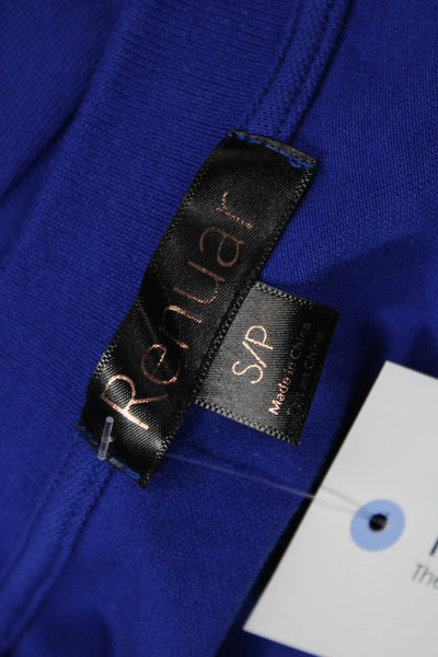 Renuar Womens Cotton Collared Short Sleeve Zip Up Polo Shirt Blue Size S