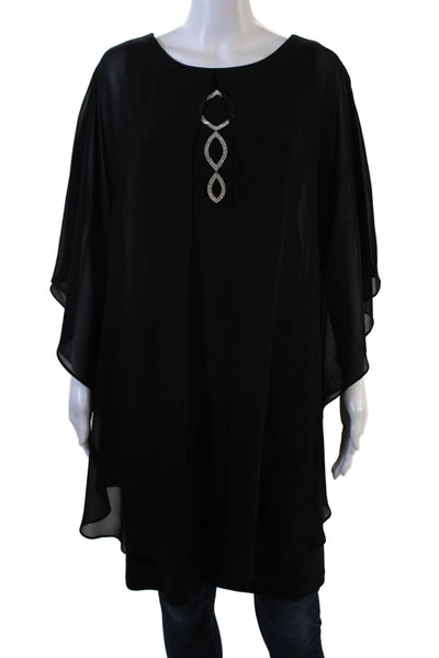 Compli K Noir Womens Crystal Detail Draped Sleeveless Blouse Top Black Size XS