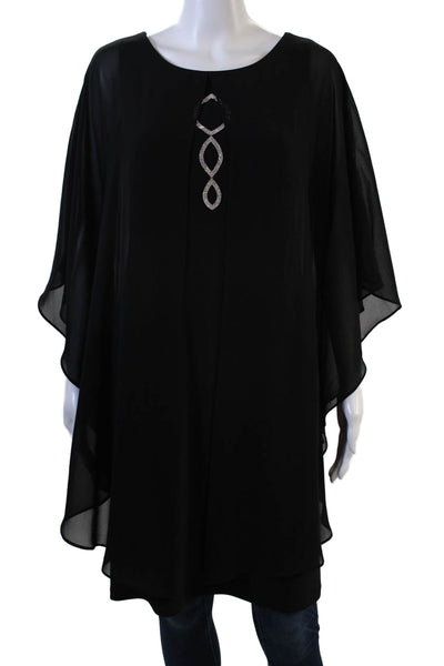 Compli K Noir Womens Crystal Detail Draped Sleeveless Blouse Top Black Size M