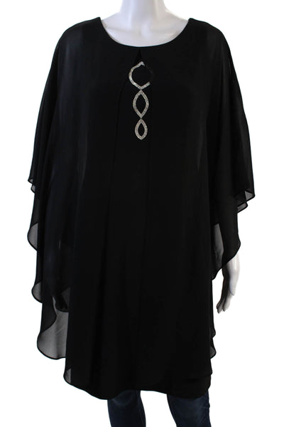 Compli K Noir Womens Crystal Detail Draped Sleeveless Blouse Top Black Size L
