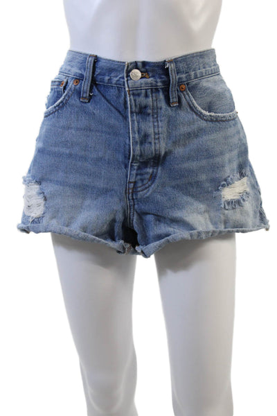 Madewell Womens Cotton Zip Button Distressed Denim Shorts Blue Size EUR 28