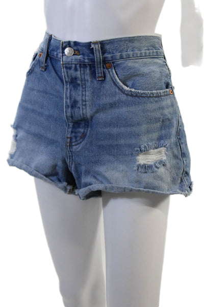 Madewell Womens Cotton Zip Button Distressed Denim Shorts Blue Size EUR 28
