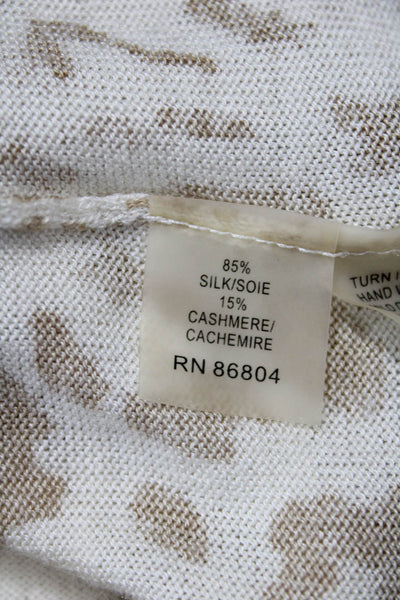 Magaschoni Womens Scoop Neck Leopard Print Silk Knit Tank Top White Brown Small