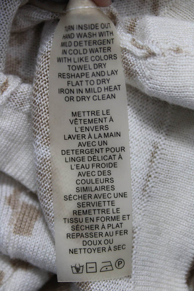 Magaschoni Womens Scoop Neck Leopard Print Silk Knit Tank Top White Brown Small