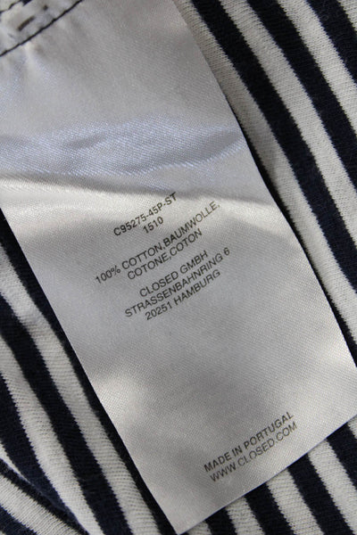 Closed Womens Long Sleeve Scoop Neck Striped Tee Shirt White Navy Cotton Large