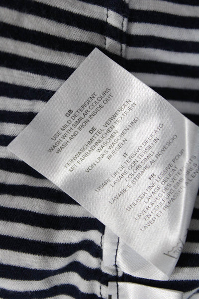 Closed Womens Long Sleeve Scoop Neck Striped Tee Shirt White Navy Cotton Large
