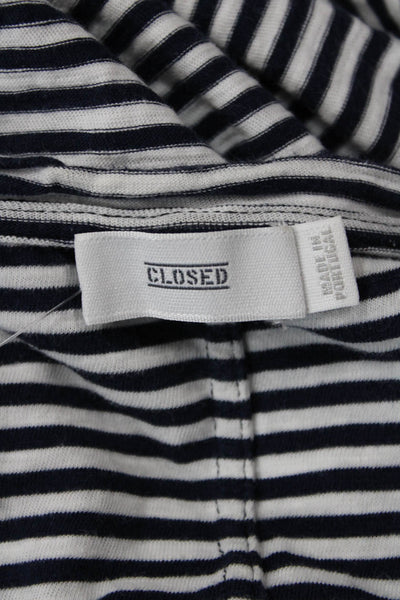 Closed Womens Long Sleeve Scoop Neck Striped Tee Shirt White Navy Cotton Large