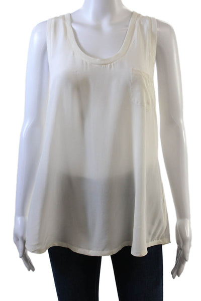 Joie Womens Scoop Neck Knit Trim Silk Pocket Tank Top White Size Large