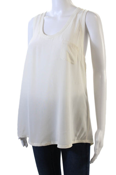Joie Womens Scoop Neck Knit Trim Silk Pocket Tank Top White Size Large
