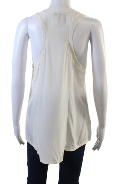 Joie Womens Scoop Neck Knit Trim Silk Pocket Tank Top White Size Large