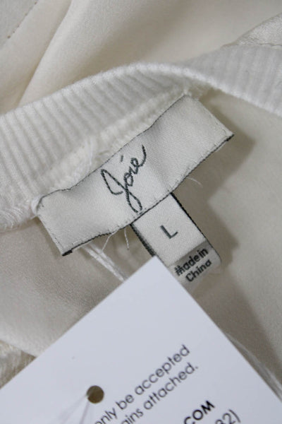 Joie Womens Scoop Neck Knit Trim Silk Pocket Tank Top White Size Large