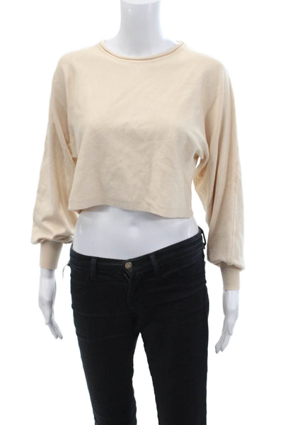 Zesica Womens Knit Round Neck Long Sleeve Pullover Sweater Top Beige Size XS