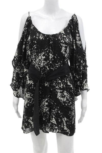 Parker Womens Abstract Print Scoop Neck Cold Shoulder Mini Dress Black Size S