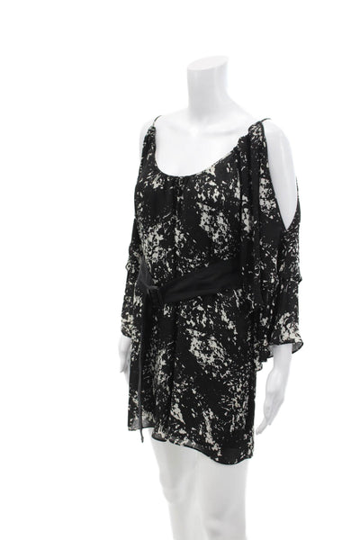 Parker Womens Abstract Print Scoop Neck Cold Shoulder Mini Dress Black Size S