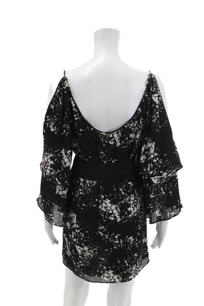 Parker Womens Abstract Print Scoop Neck Cold Shoulder Mini Dress Black Size S