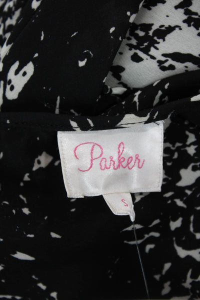 Parker Womens Abstract Print Scoop Neck Cold Shoulder Mini Dress Black Size S
