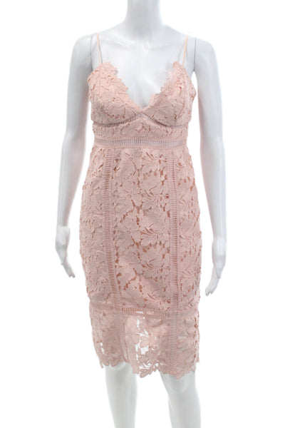 Bardot Womens Floral Battenberg Lace V-Neck Zip Up Sleeveless Dress Pink Size 4
