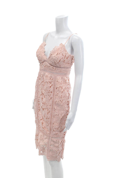 Bardot Womens Floral Battenberg Lace V-Neck Zip Up Sleeveless Dress Pink Size 4