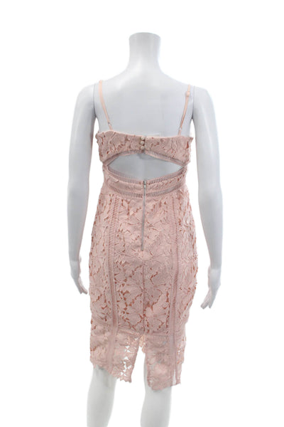 Bardot Womens Floral Battenberg Lace V-Neck Zip Up Sleeveless Dress Pink Size 4