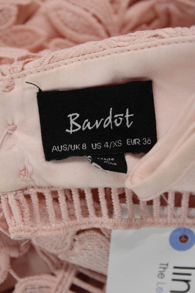 Bardot Womens Floral Battenberg Lace V-Neck Zip Up Sleeveless Dress Pink Size 4