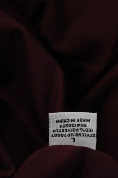 Very J Womens Pleated Two Pocket V-Neck Long Sleeve Romper Burgundy Size L