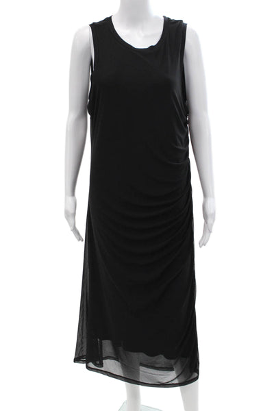 Tribal Femme Womens Ruched Round Neck Bodycon Mid-Calf Tank Dress Black Size L