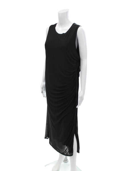 Tribal Femme Womens Ruched Round Neck Bodycon Mid-Calf Tank Dress Black Size L