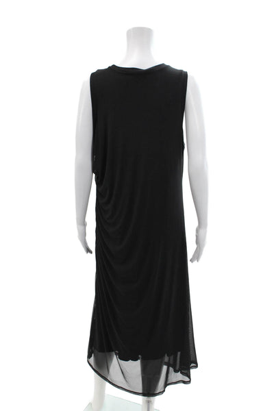Tribal Femme Womens Ruched Round Neck Bodycon Mid-Calf Tank Dress Black Size L