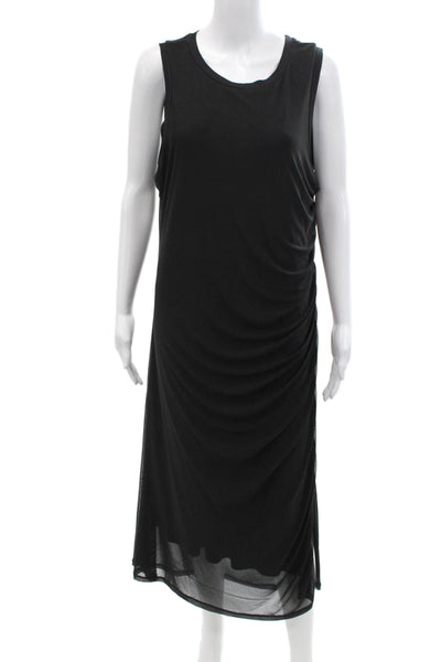 Tribal Femme Womens Ruched Round Neck Bodycon Mid-Calf Tank Dress Black Size S