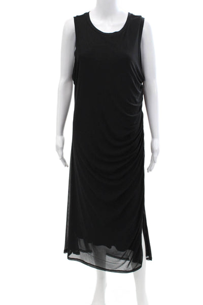 Tribal Femme Womens Ruched Round Neck Bodycon Mid-Calf Tank Dress Black Size M