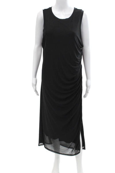 Tribal Femme Womens Ruched Round Neck Bodycon Mid-Calf Tank Dress Black Size XXL