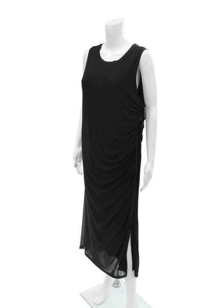 Tribal Femme Womens Ruched Round Neck Bodycon Mid-Calf Tank Dress Black Size XXL