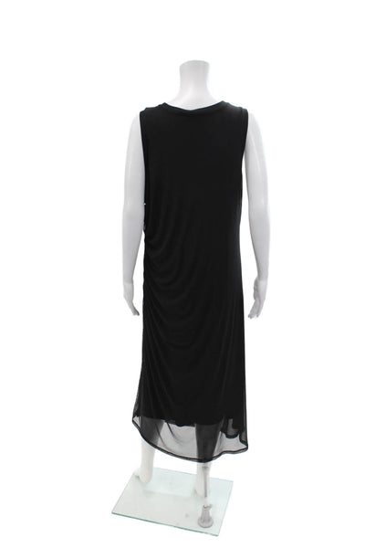 Tribal Femme Womens Ruched Round Neck Bodycon Mid-Calf Tank Dress Black Size XXL