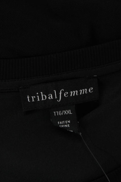 Tribal Femme Womens Ruched Round Neck Bodycon Mid-Calf Tank Dress Black Size XXL