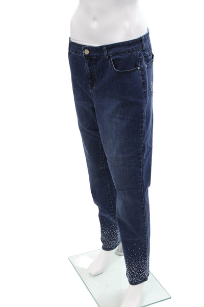 Renuar Womens Cotton Blend Crystal Detail Mid-Rise Tapered Jeans Blue Size 2