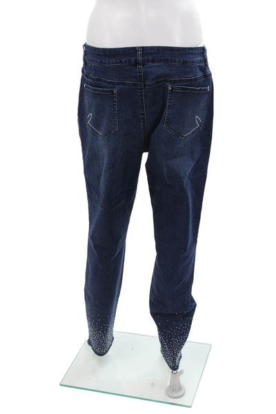 Renuar Womens Cotton Blend Crystal Detail Mid-Rise Tapered Jeans Blue Size 2