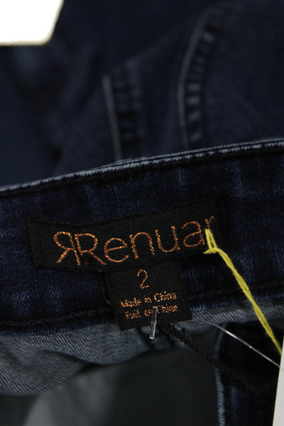Renuar Womens Cotton Blend Crystal Detail Mid-Rise Tapered Jeans Blue Size 2