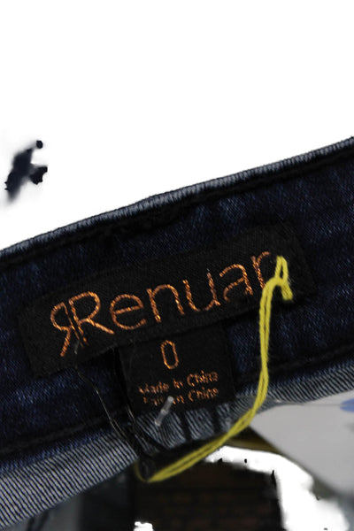 Renuar Womens Cotton Blend Crystal Detail Mid-Rise Tapered Jeans Blue Size 0