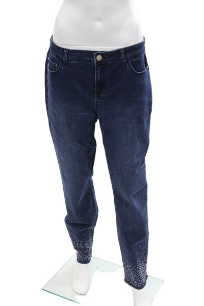Renuar Womens Cotton Blend Crystal Detail Mid-Rise Tapered Jeans Blue Size 12