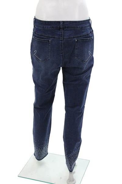 Renuar Womens Cotton Blend Crystal Detail Mid-Rise Tapered Jeans Blue Size 12